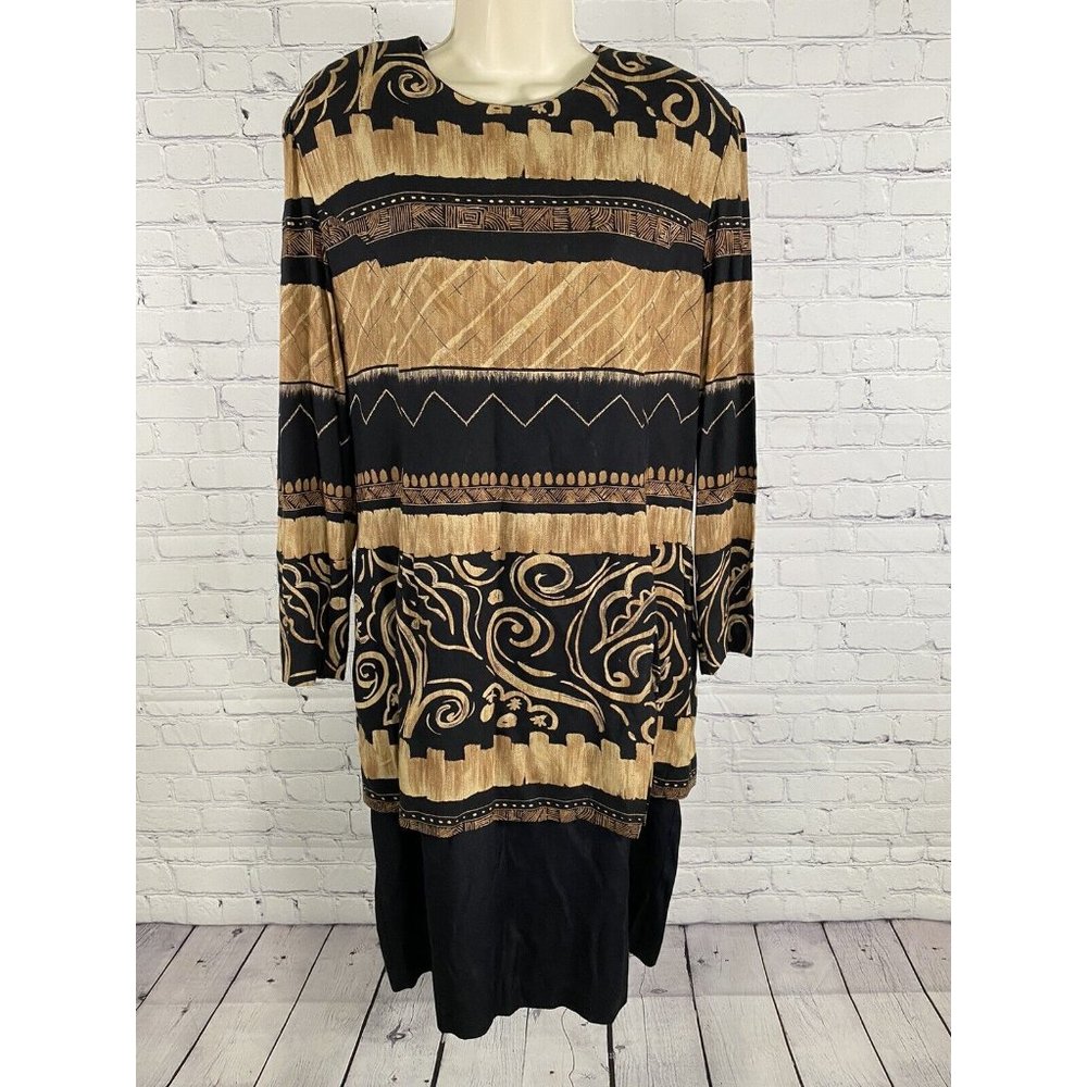 VTG KC Spencer Brown Black Shoulder Pads Layered Dress 16